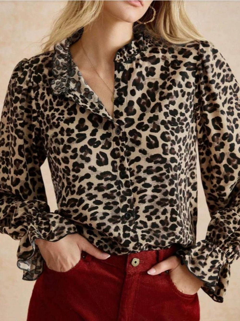 ZARA Women Leopard Print Stand Collar Long Sleeve Cardigan Shirt Spring Fall